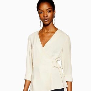 NWT TOPSHOP Beige Wrap Buckle Top Size 6